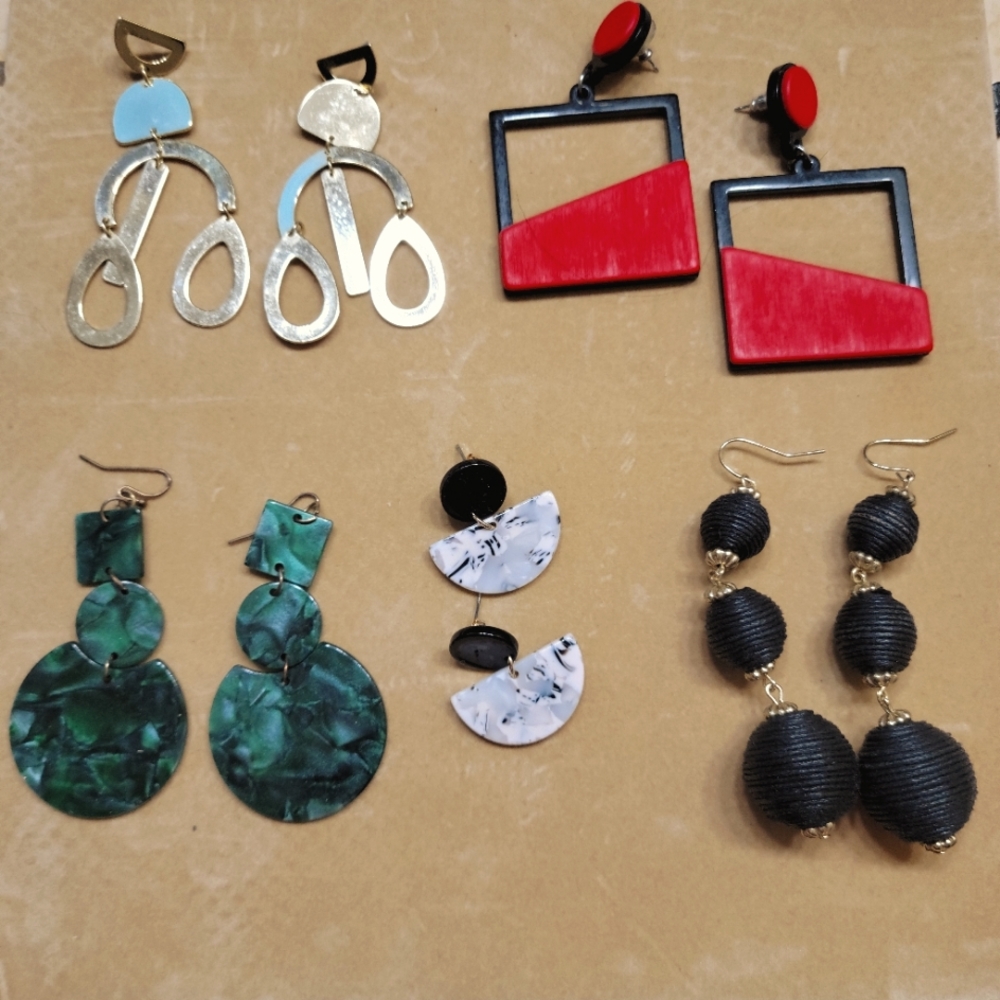 5 pairs of unique earrings, costume jewelry fun